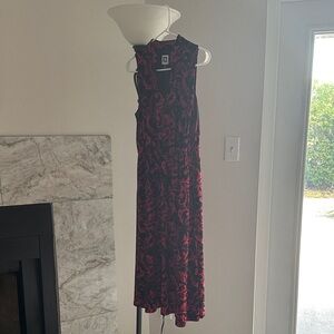 Anne Klein Sleeveless Black & Burgundy Floral Midi Dress